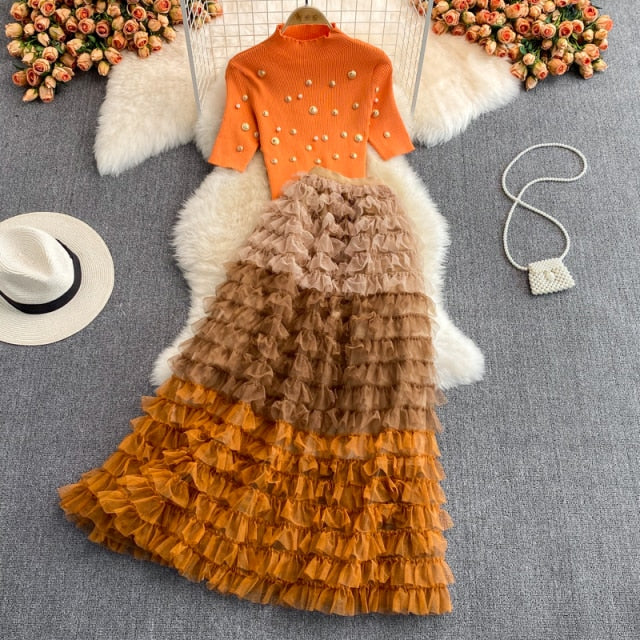 Two Piece Knitted Skirt Set