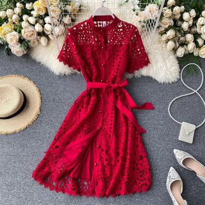 Vintage Embroidery Short Sleeve Dress w/Plus Size