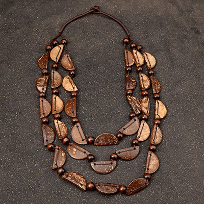 Multi Layer Wood Beads Statement Necklace