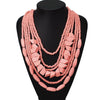 Pink Multilayer Wood Beaded Statement Necklace